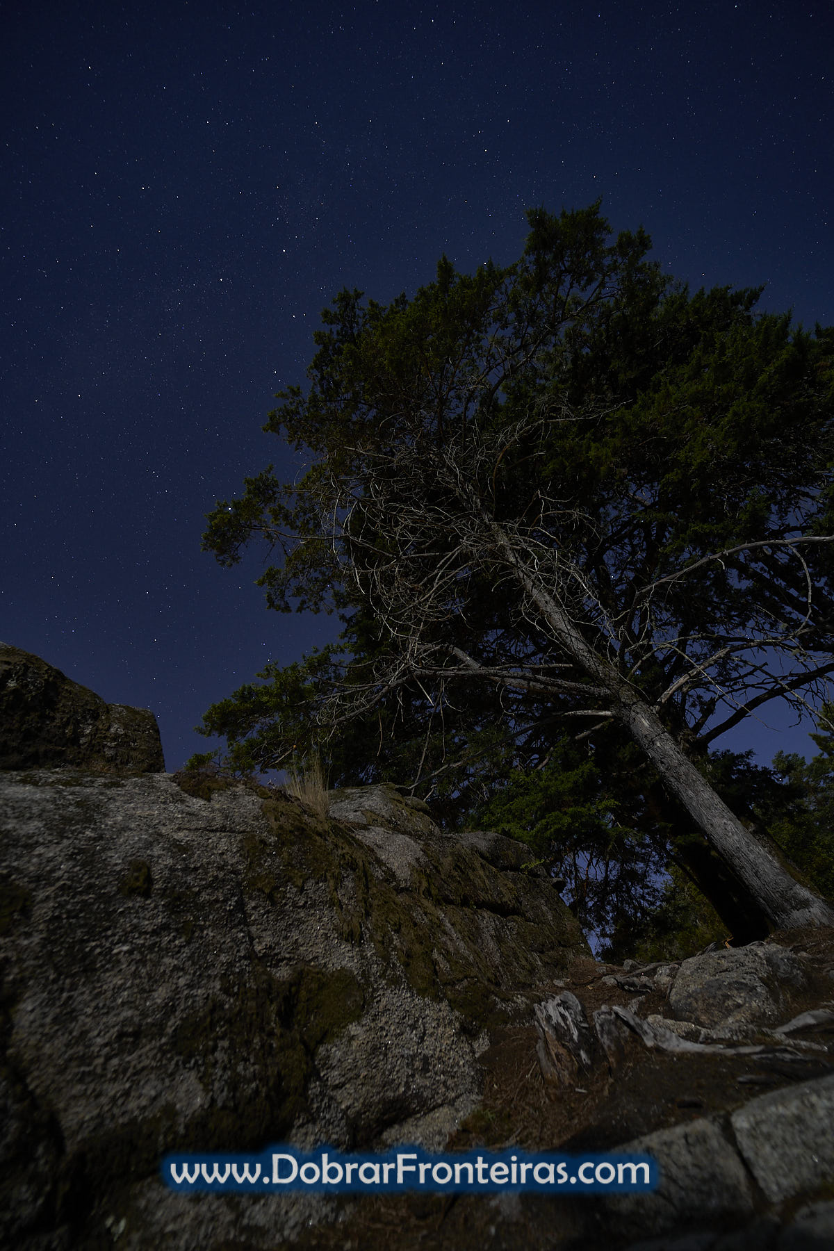 Céu noturno estrelado no Gerês
